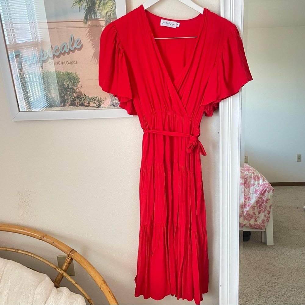 Petal + Pup Barker Tiered Midi Dress in Red Size Medium - Picture 4 of 6